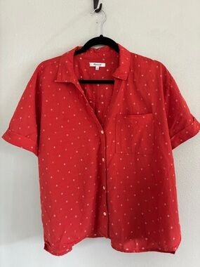 Madewell Orange Button Up Top Short Sleeve Polka Dot Casual Women’s XL